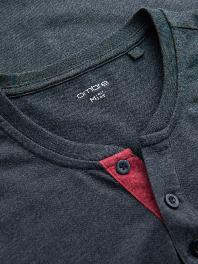 Tricou bărbătesc cu decolteu rotund henley - albastru marin V5 OM-TSCT-0155