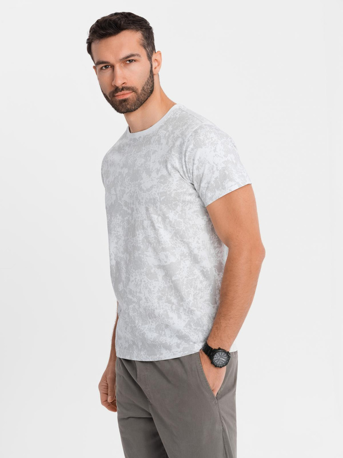Men's patterned cotton short-sleeved T-shirt - white V1 OM-TSFP-0223