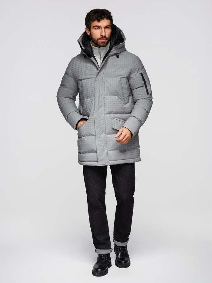 Outdoor long men's parka jacket - gray V2 OM-JALJ-0201