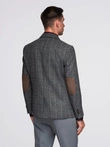 Elegant men's plaid blazer with wool blend - grey V1 OM-BLZB-0137