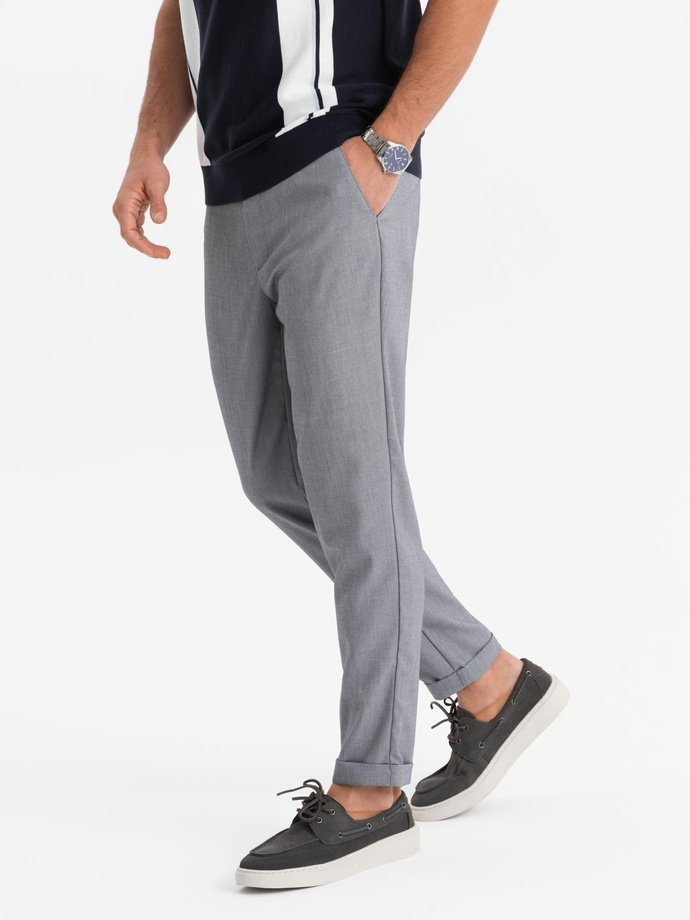 Pánské chino kalhoty REGULAR FIT s elastickým pasem - šedé V2 OM-PACP-0157