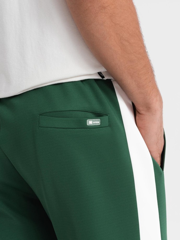 Men's sweatpants joggers with contrasting stripes - dark green V7 OM-PASK-0229