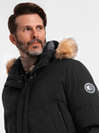 Pánská zateplená dlouhá bunda parka se zipem dole - černá V3 OM-JALJ-0184