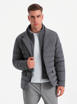 Men's quilted jacket with jacket cut - graphite V2 OM-JALP-0188