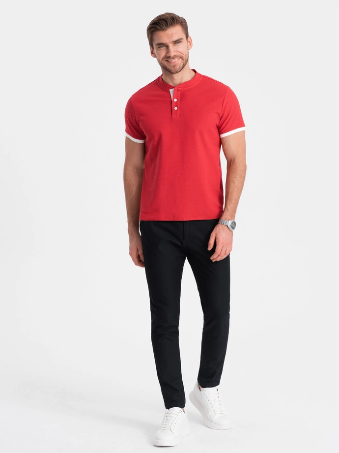 Men's collarless polo shirt - red V2 OM-TSCT-0156