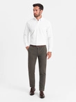 Klasické pánské chino kalhoty s jemnou texturou - khaki V2 OM-PACP-0188