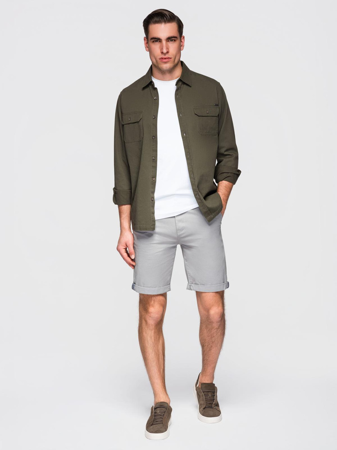 Men's classic chino shorts with rolled up leg - grey V12 OM-SRCS-0197
