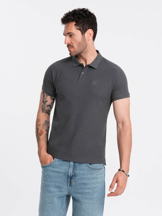 BASIC men's single color pique knit polo shirt - graphite V3 OM-POBS-0100