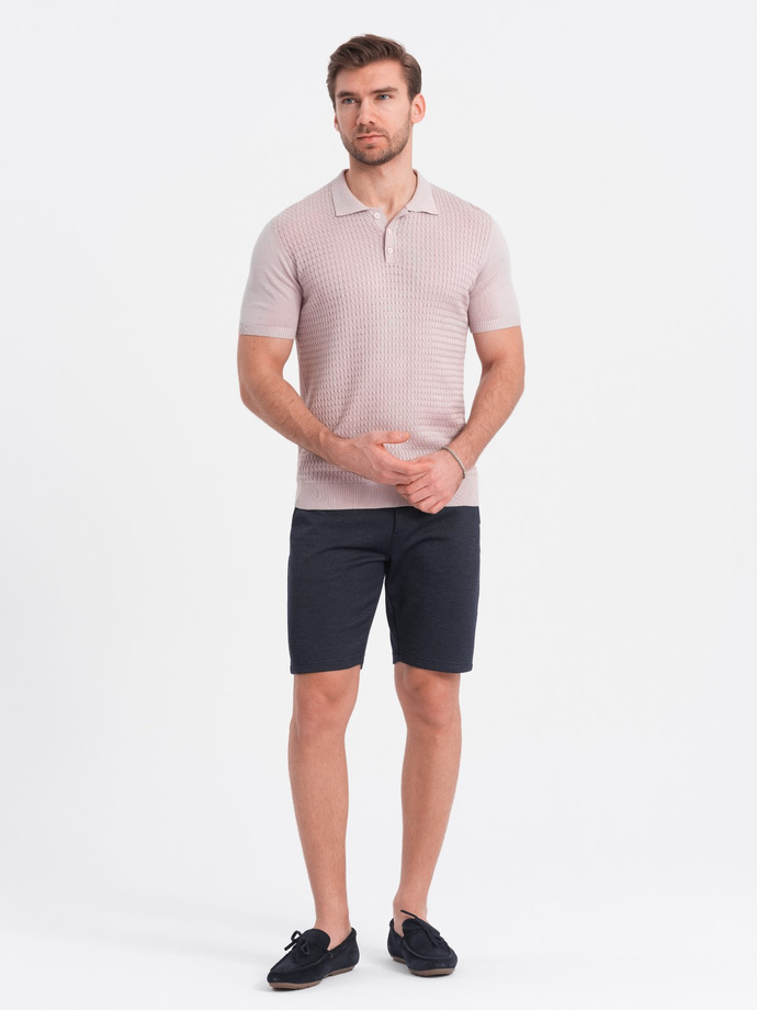 Pantaloni scurți bărbătești din tricot structurat cu buzunare chino - albastru marin V1 OM-SRCS-0128