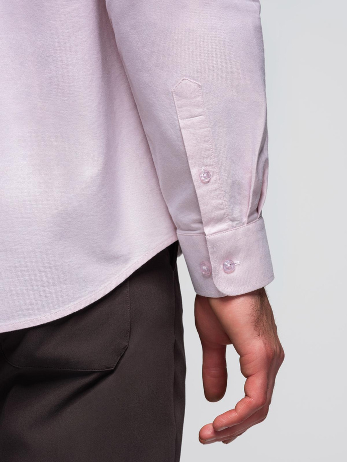 Cămașă oxford din bumbac pastel pentru bărbați - roz deschis V1 OM-SHOS-0183