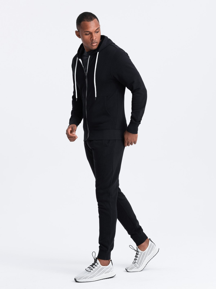 Men's sweatshirt set unbuttoned sweatshirt + jogger pants - black V5 Z82