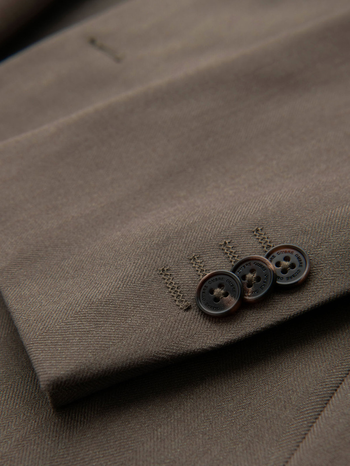 Elegantiška SLIM FIT vyriška striukė su rajono audiniu - alyvuogių žalia V5 OM-BLZB-0135