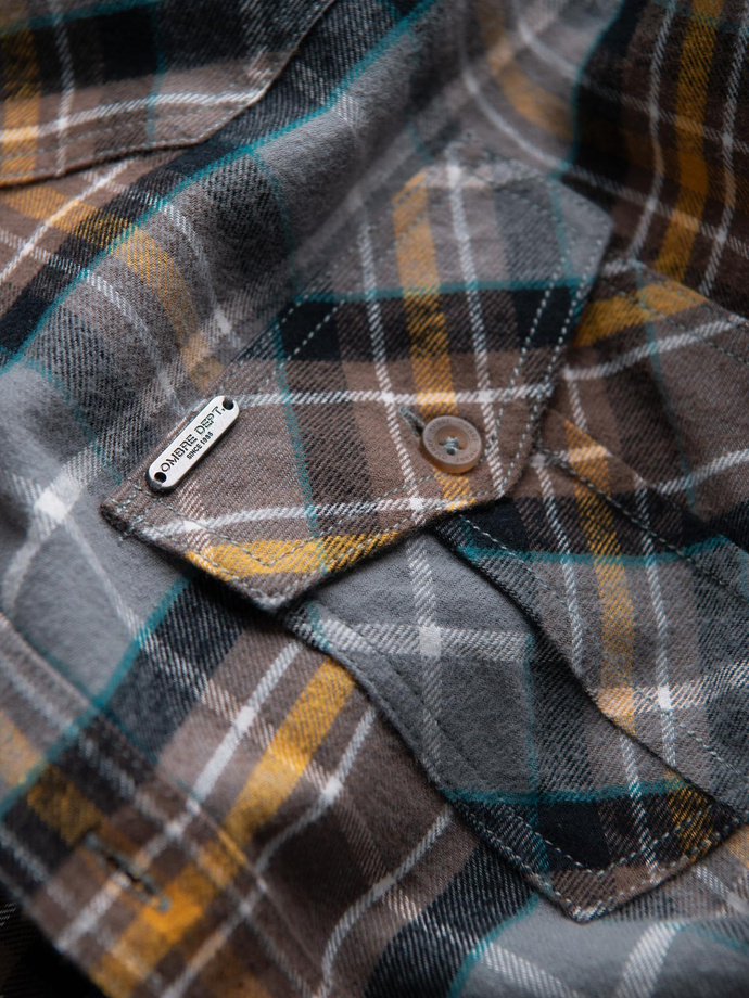 Men's checkered flannel shirt with pockets - gray-yellow V1 OM-SHCS-0149