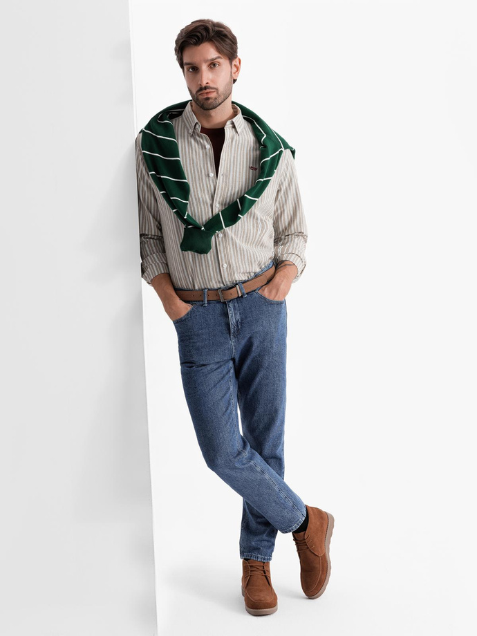 Pánská bavlněná košile REGULAR FIT s jemnými proužky - béžová V1 OM-SHOS-0170