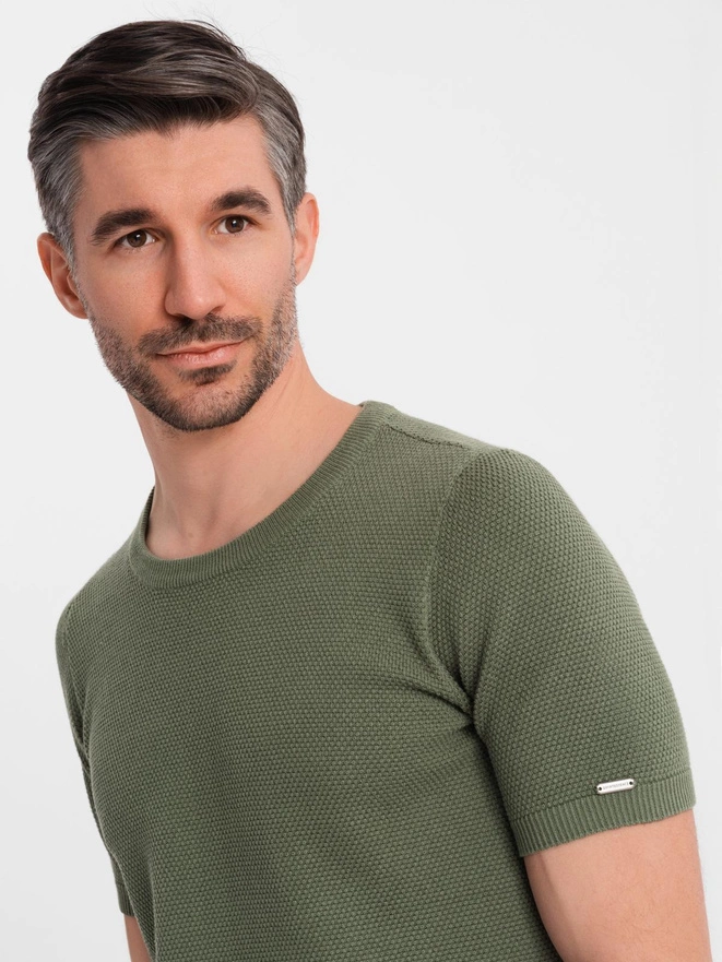 Tricou polo BASIC BASIC pentru bărbați, o singură culoare, din tricot piqué - verde neon V25 OM-POBS-0100