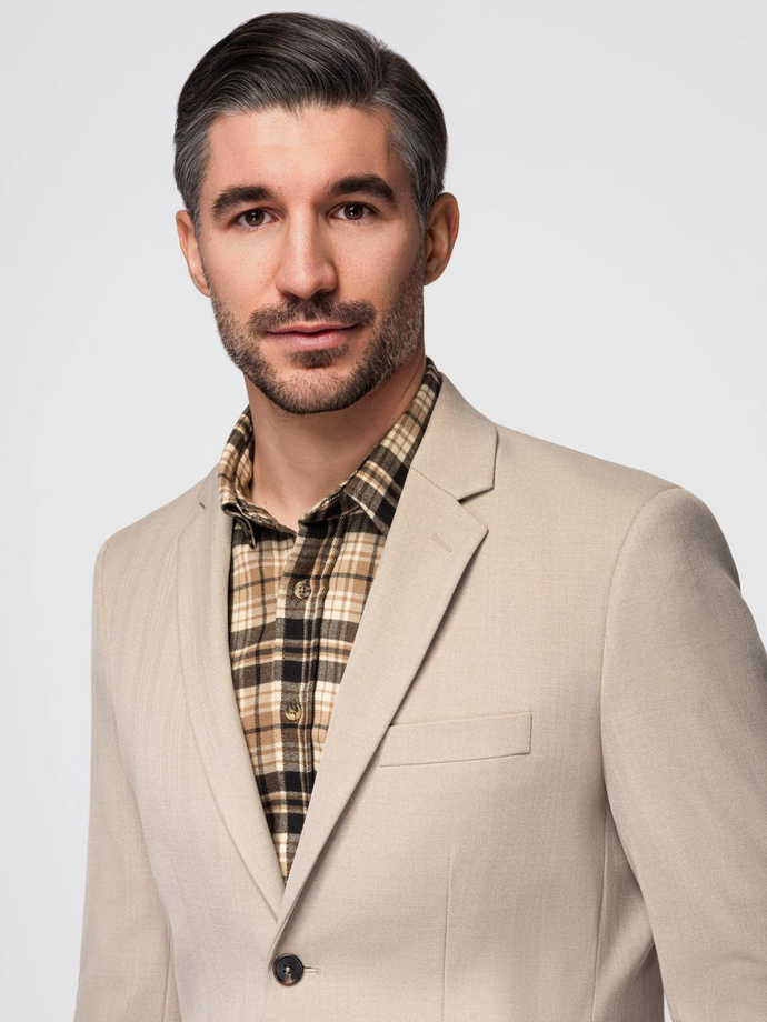 Elegantiška vyriška SLIM FIT striukė su rayonu - smėlio spalvos V2 OM-BLZB-0135