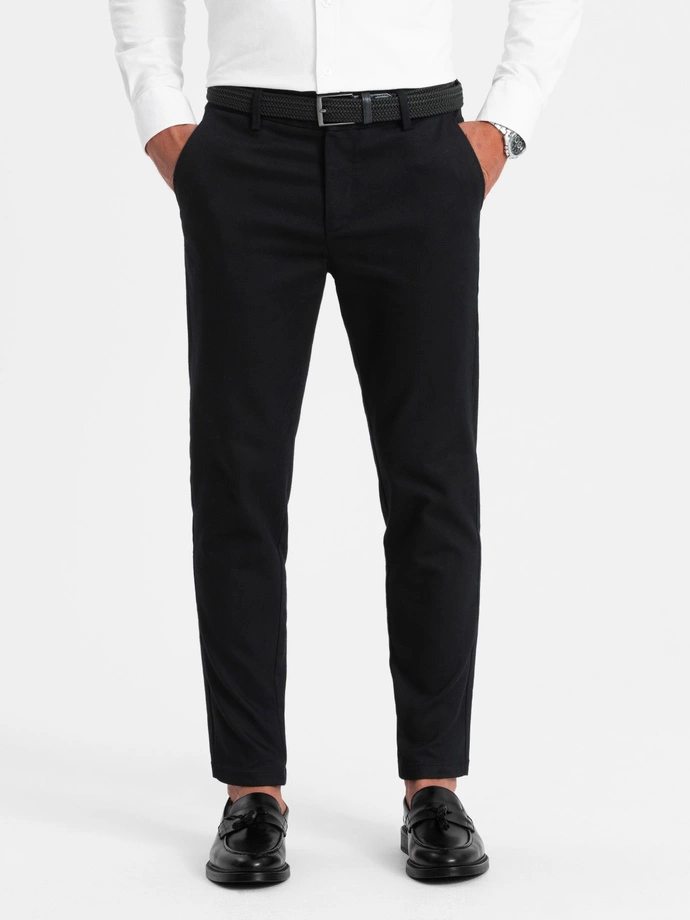 Pánské chino kalhoty SLIM FIT s jemnou strukturou - černé V5 OM-PACP-0190
