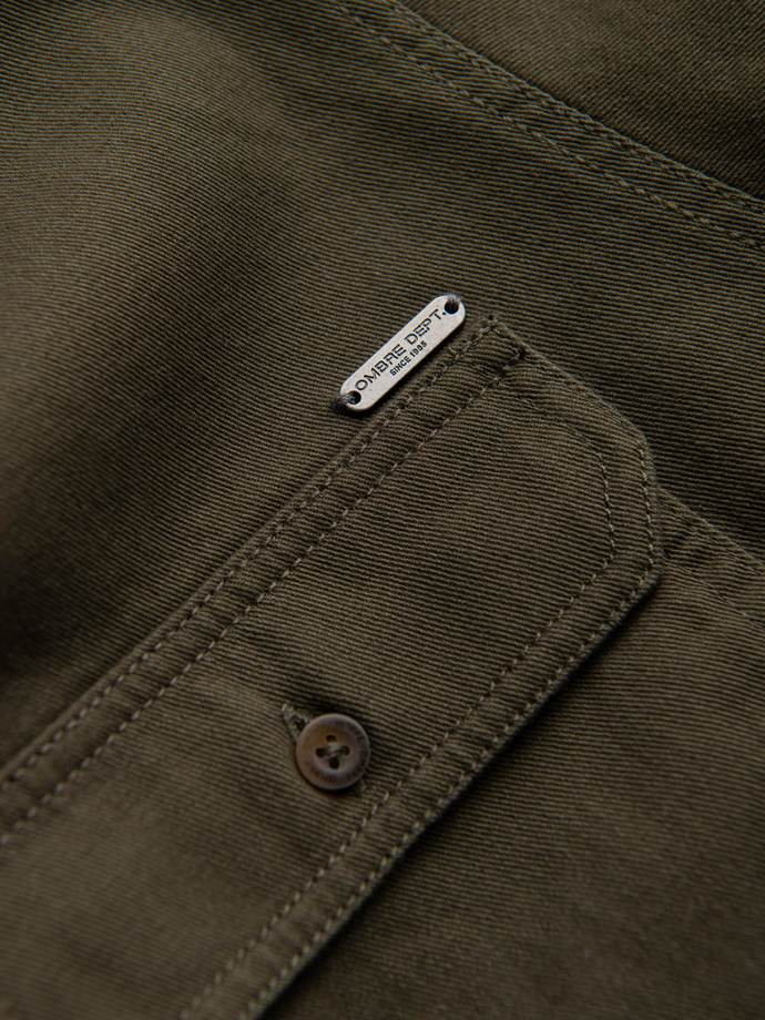 Men's REGULAR FIT cotton shirt with buttoned pockets - olive V4 OM-SHCS-0146