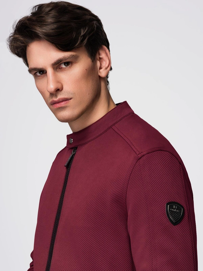 Men's structured fabric biker jacket - maroon V2 C642
