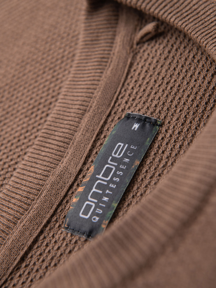 Men's fine-textured knit shirt - light brown V2 OM-TSCT-0244