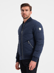 Men's quilted bomber jacket with metal zippers - navy blue V2 OM-JALP-0143
