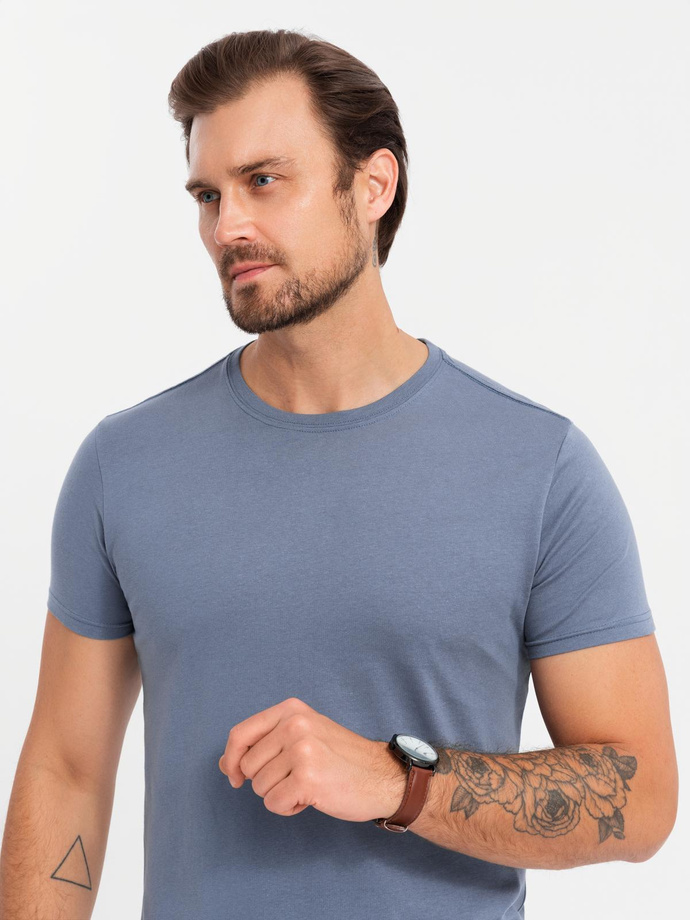 Set tricou cu gât rotund din bumbac pentru bărbați BASIC - alb/grafit/blue denim V8 OM-TSBS-0232