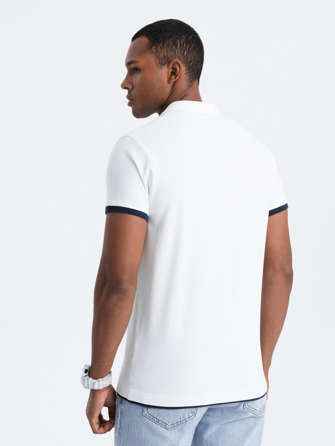 Men's cotton polo shirt with contrast trim - white V1 OM-POSS-0113