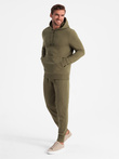 Men's BASIC tracksuit set kangaroo sweatshirt + joggers - olive V2 Z85