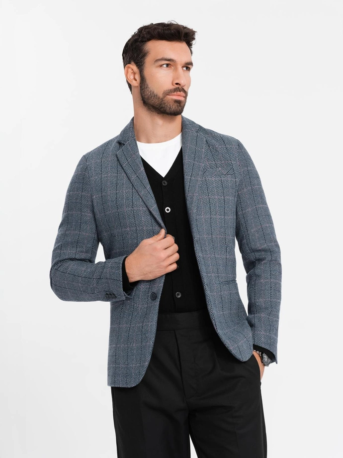 Men's jacquard blazer in delicate check - graphite V1 OM-BLZB-0119