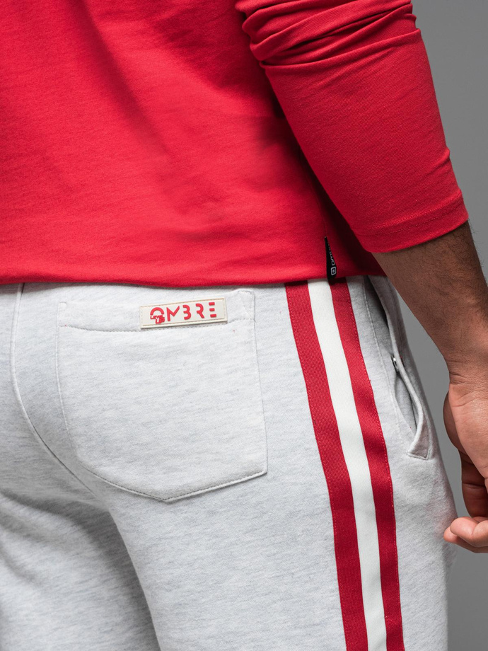 Men's sweat shorts with piping and drawstring waistband - grey melange V1 OM-SRSK-0156