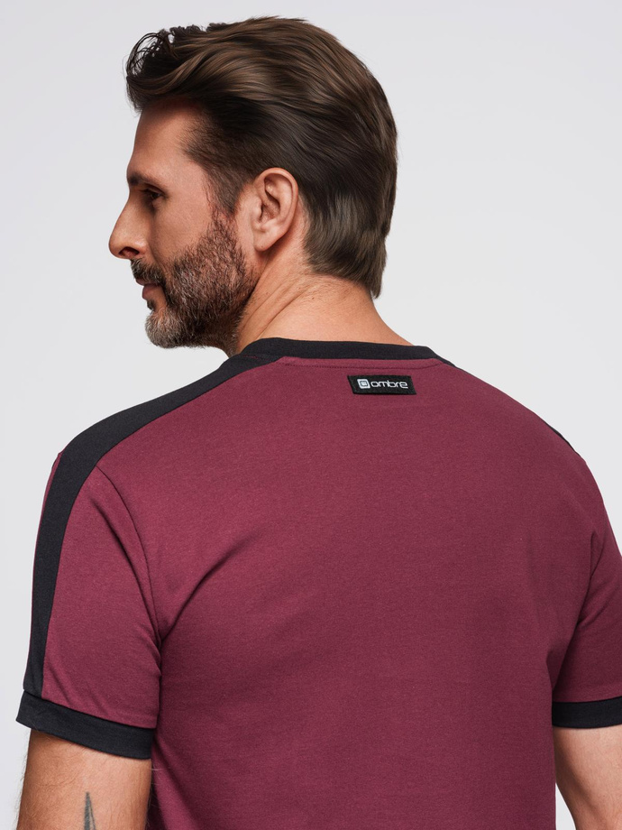 Tricou pentru bărbați cu dungi contrastante - maro V2 OM-TSCT-0115