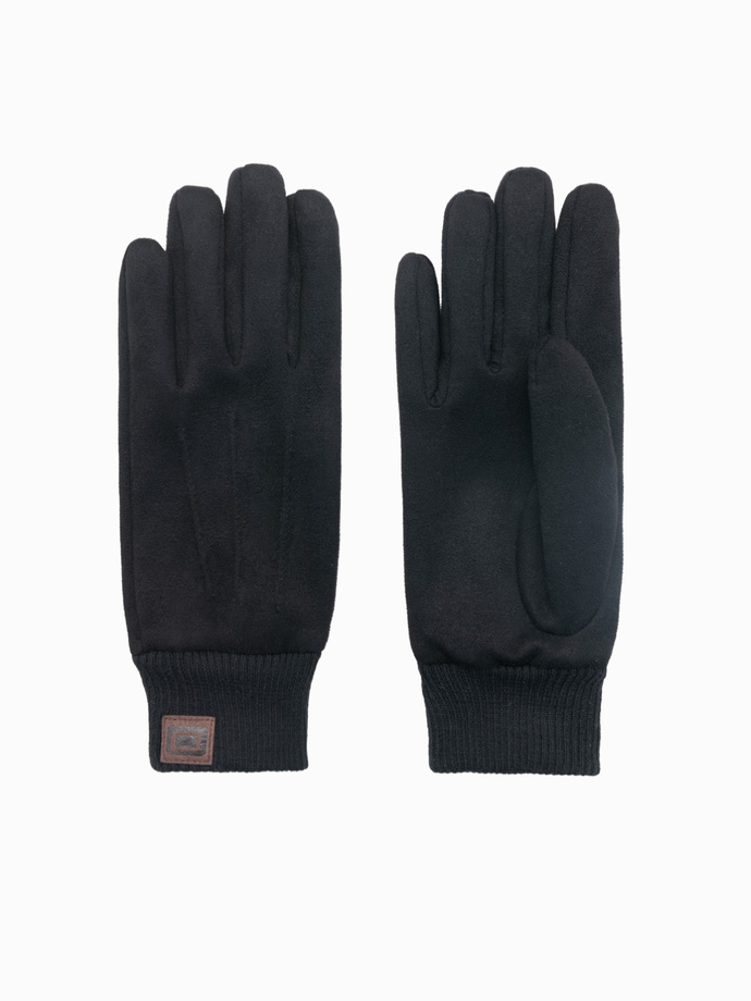 Men's eco suede gloves with welt - black V1 OM-ACGL-0112