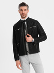 Men's retro-style biker jacket with stand-up collar - black V2 OM-JAFL-0197