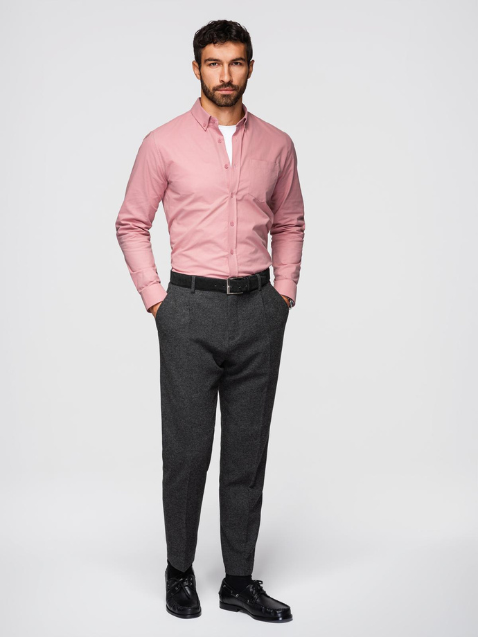 Cămașă bărbătească REGULAR FIT din bumbac cu buzunar - roz V3 OM-SHOS-0153