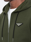 Men's unbuttoned hooded sweatshirt - olive V1 OM-SSZP-22SS-010