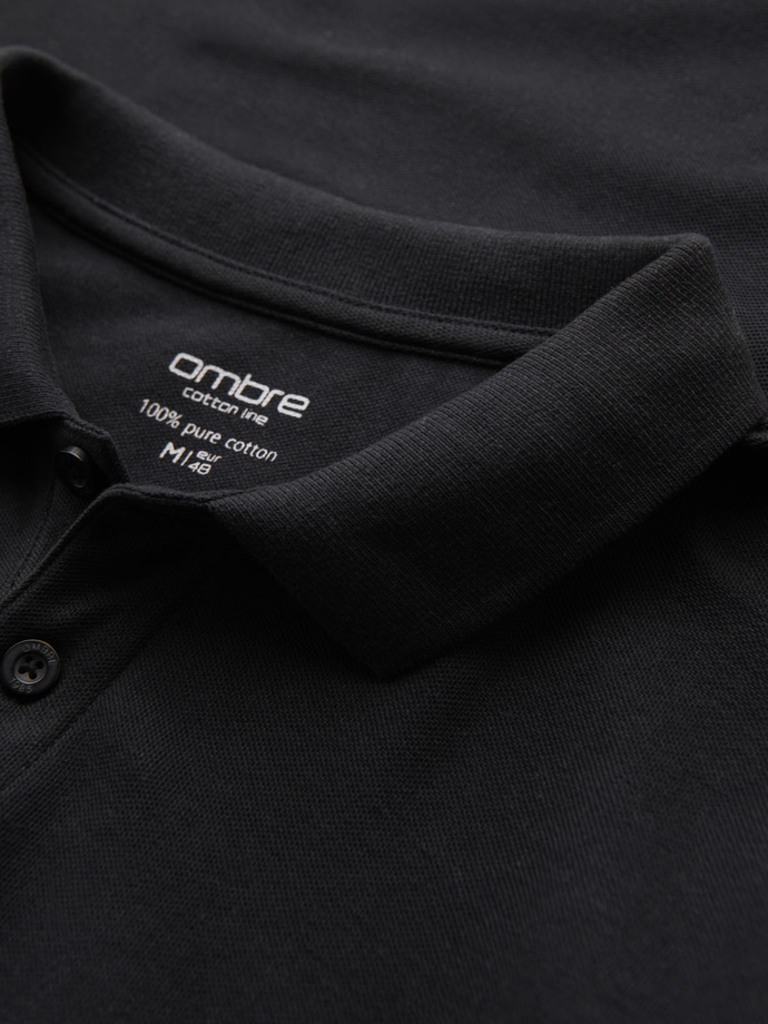 Mâneci lungi pentru bărbați cu guler polo - negru V2 OM-POBL-0114