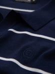 Men's horizontal striped polo shirt with viscose - navy blue and white V1 OM-POSS-0145