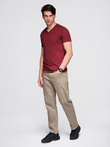 BASIC men's cotton classic tee shirt with a v-neck - maroon V10 OM-TSBS-0237