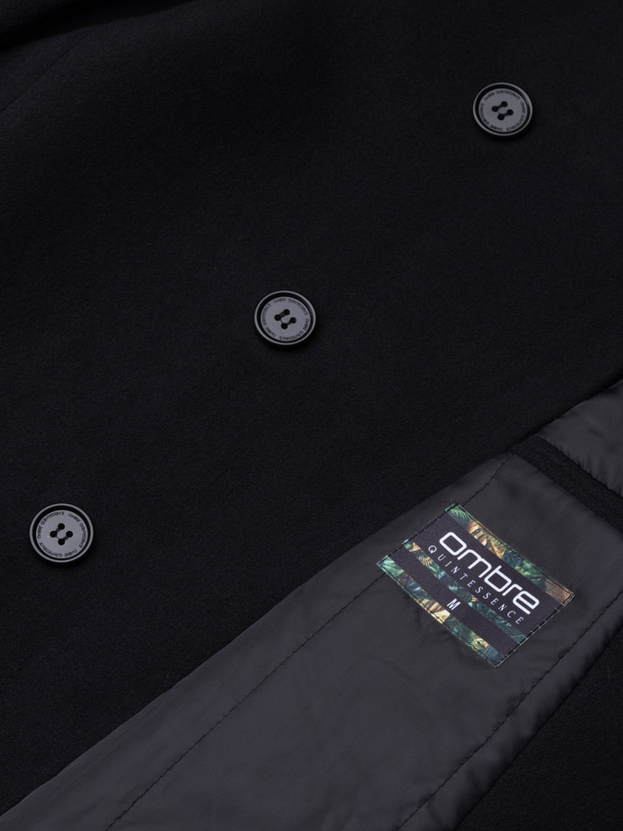 Pánský kabát s asymetrickým zapínáním - černý V2 OM-COWC-0102