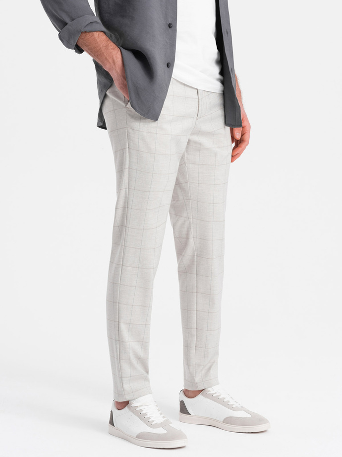 Men's pants with a classic cut in a delicate check - beige V1 OM-PACP-0187