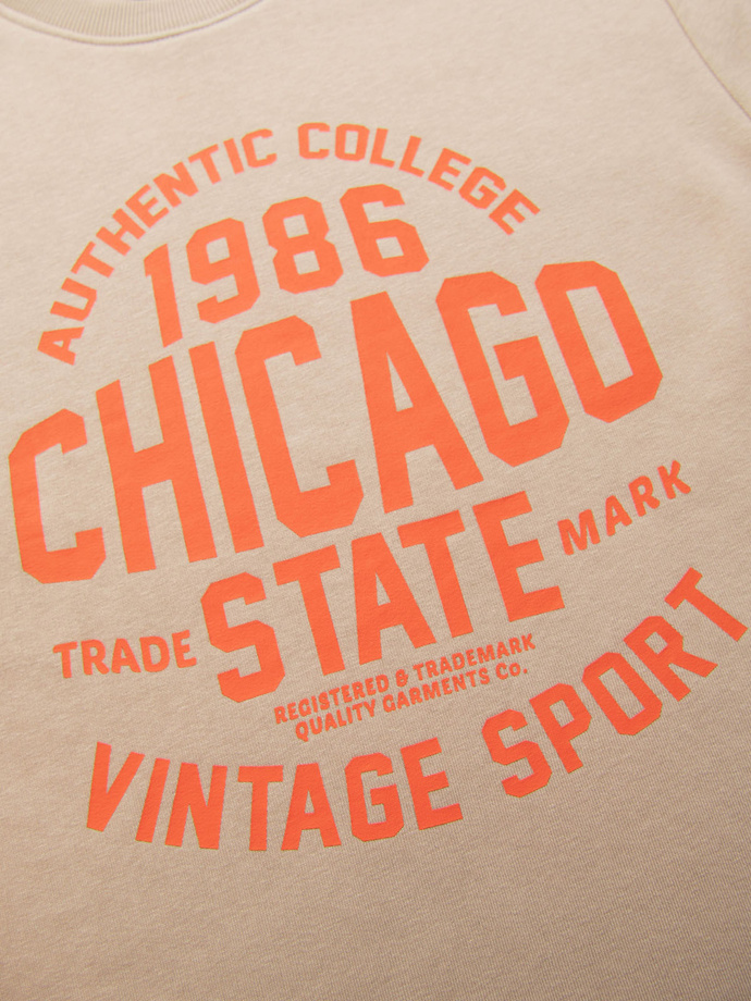 Men's unbuttoned sweatshirt with collegiate print - sand V1 OM-SSPS-0154