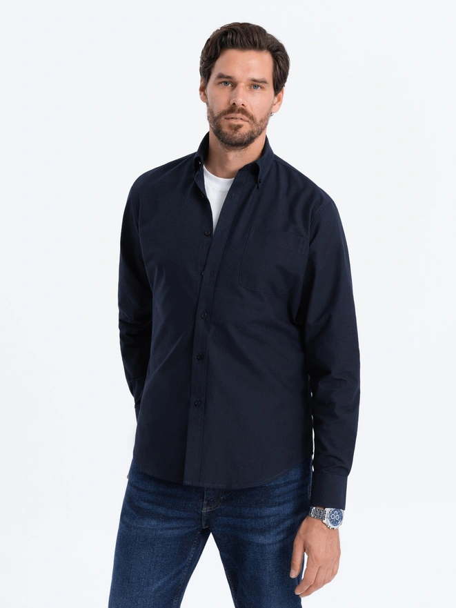 Pánská bavlněná košile Oxford s kapsou REGULAR - tmavě modrá V5 OM-SHOS-0108