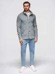 Men's button-down sweatshirt with stand-up collar - grey melange V7 OM-SSZP-0240