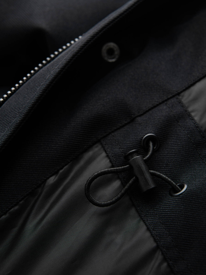 Pánská dlouhá teplá bunda parka s kapucí - černá V2 OM-JALJ-0182