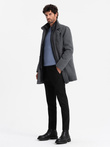 Men's winter coat with wool and quilted lining - graphite melange V1 OM-COWC-0116