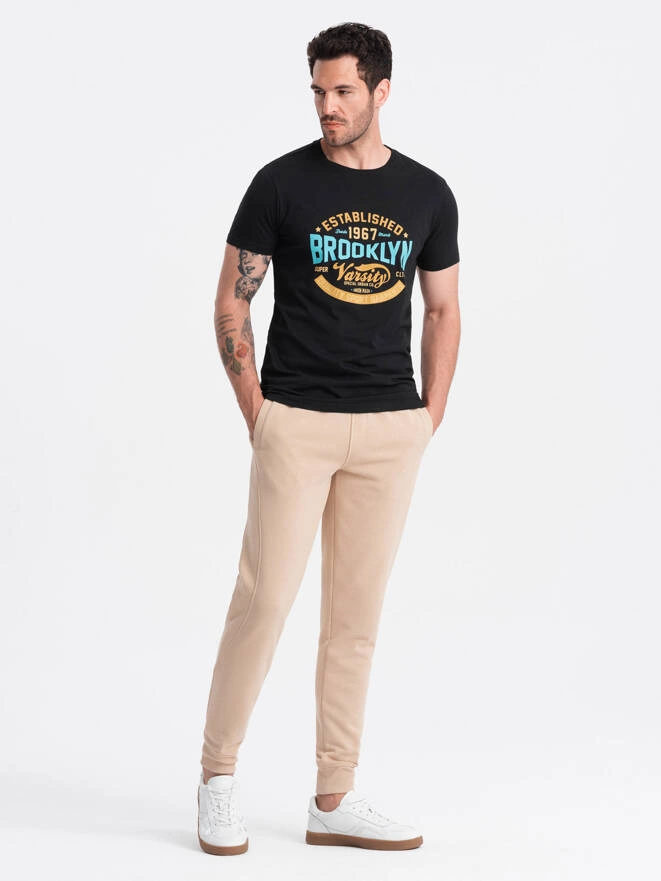 Men's BASIC cotton jogger sweatpants - beige V6 OM-PABS-0174