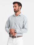 Pánská košile REGULAR FIT s kapsou - světle šedá melanž V2 OM-SHCS-0148