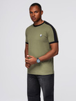 Men's T-shirt with contrasting stripes - olive V4 OM-TSCT-0115