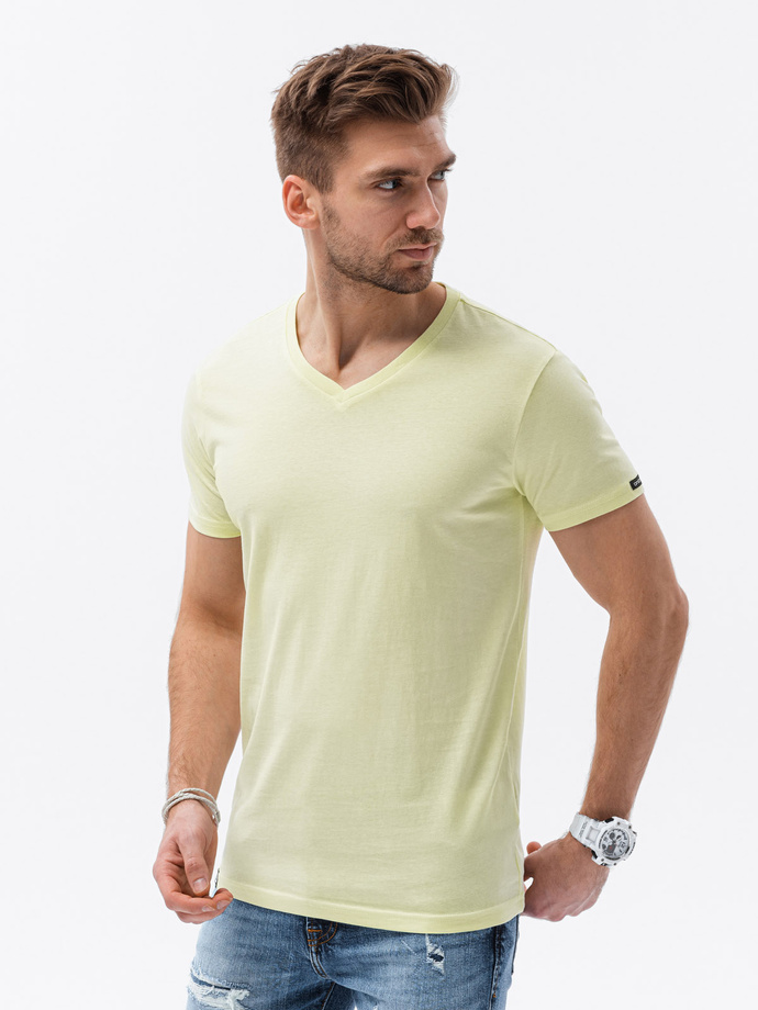 Tricou clasic BASIC pentru bărbați cu decolteu de tip echipaj - verde lime V24 S1369