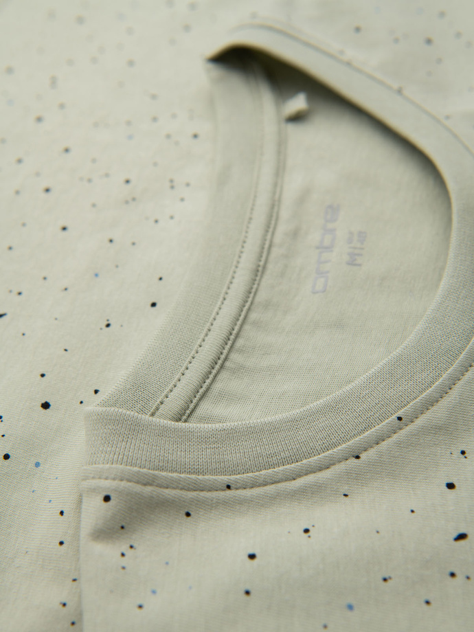 Men's printed cotton T-shirt with round neckline - mint V3 OM-TSFP-0186